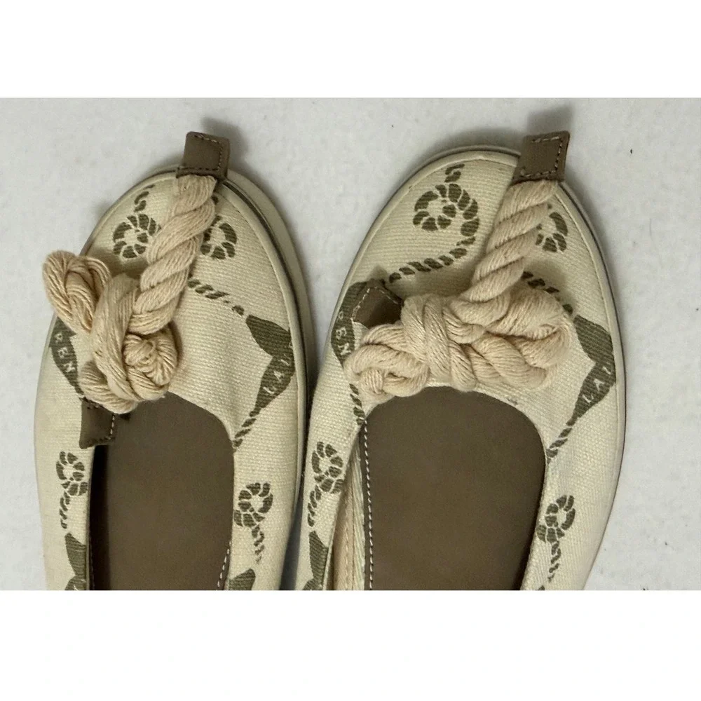 Lauren Ralph Lauren Emilia Y2K Nautical Canvas Ballet Flats Cream Olive Size 7B